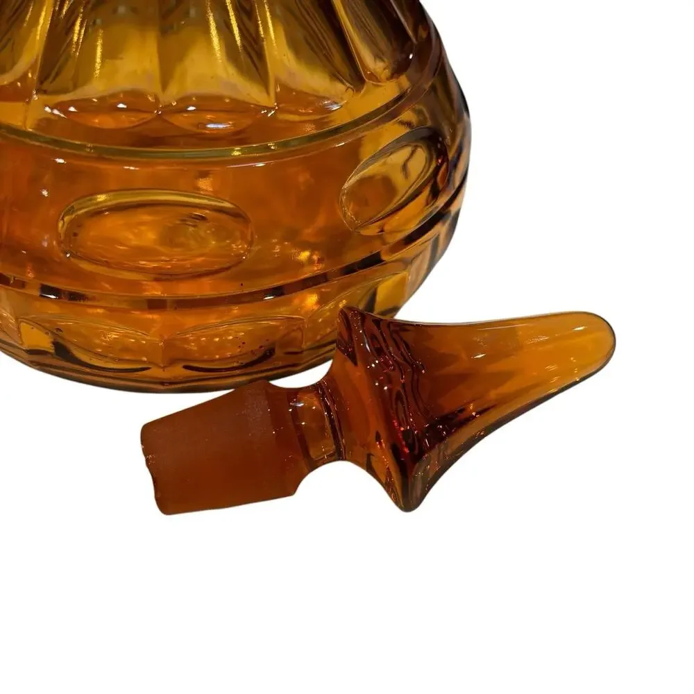 Vintage Empoli Italy Wide Panel Ribbed Glass Decanter & Stopper Amber*